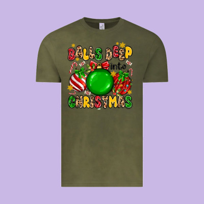Balls Deep Into Christmas Vintage Tee Designed By Maliassmallbusiness