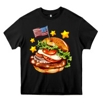 Black american flag and hamburger Heavy Core Tee - AdoDesignShop