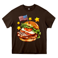 American Flag And Hamburger Heavy Core Tee | Teevron