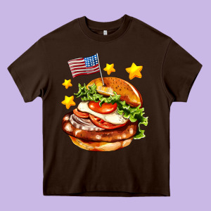 American Flag And Hamburger Heavy Core Tee Designed By Adodesignshop
