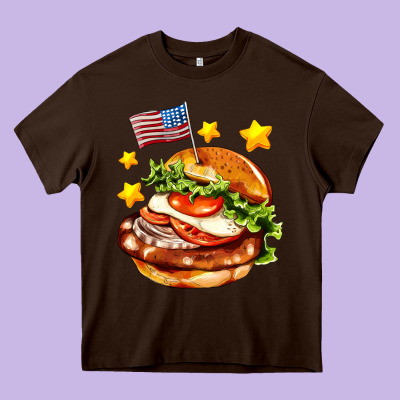 American Flag And Hamburger Heavy Core Tee Designed By Adodesignshop