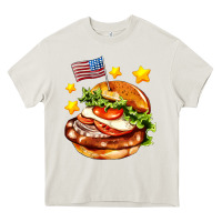 Cream american flag and hamburger Heavy Core Tee - AdoDesignShop