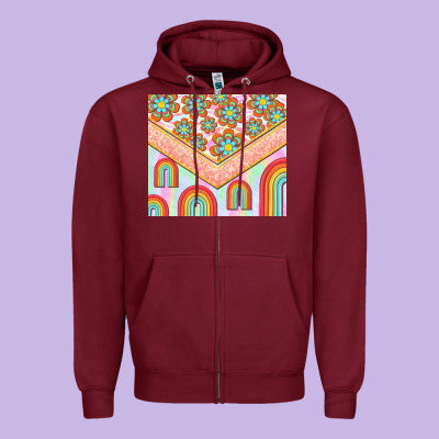 Hippie Rainbow And Daisy Zipper Hoodie Designed By Tumblerdesignbyshophia