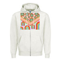 Oatmeal Heather hippie rainbow and daisy Zipper Hoodie - TumblerDesignByShophia