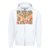White hippie rainbow and daisy Zipper Hoodie - TumblerDesignByShophia