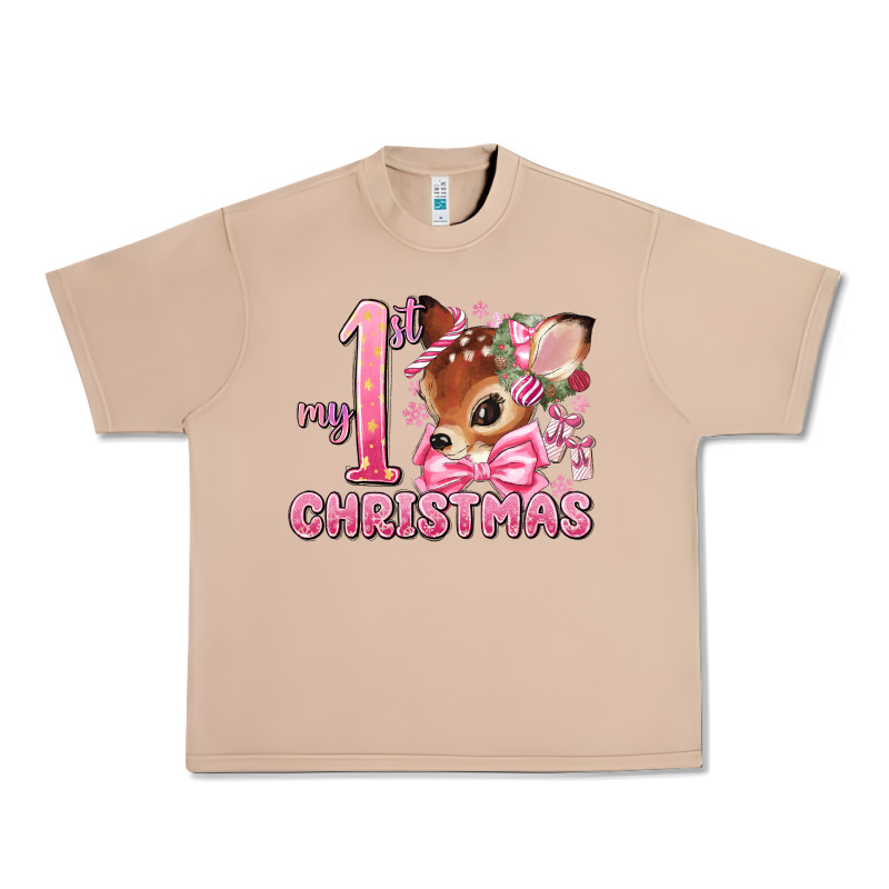 My First Christmas Pink Reindeer Urban Heavy Tee by MaliasSmallBusiness | Teevron