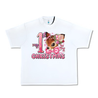 White my first christmas pink reindeer Urban Heavy Tee - MaliasSmallBusiness