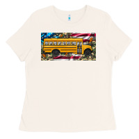 Bone school bus camouflage american flag license plate Ladies Tee - Artiststas