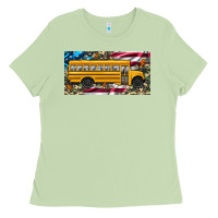 Matcha school bus camouflage american flag license plate Ladies Tee - Artiststas