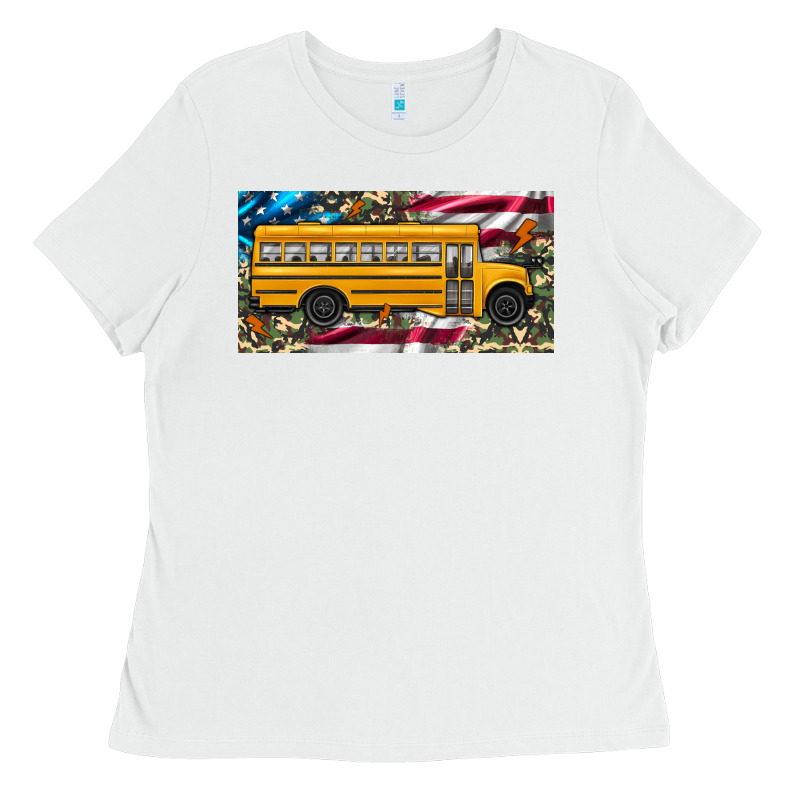 School Bus Camouflage American Flag License Plate Ladies Tee by Artiststas | Teevron