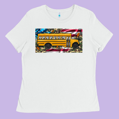 School Bus Camouflage American Flag License Plate Ladies Tee Designed By Artiststas
