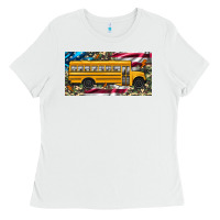 White school bus camouflage american flag license plate Ladies Tee - Artiststas