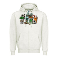 Oatmeal Heather Soccer coffee cups Zipper Hoodie - HowdyJamesFarm