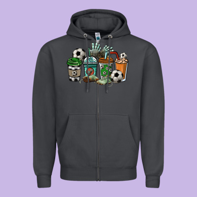 Soccer Coffee Cups Zipper Hoodie Designed By Howdyjamesfarm