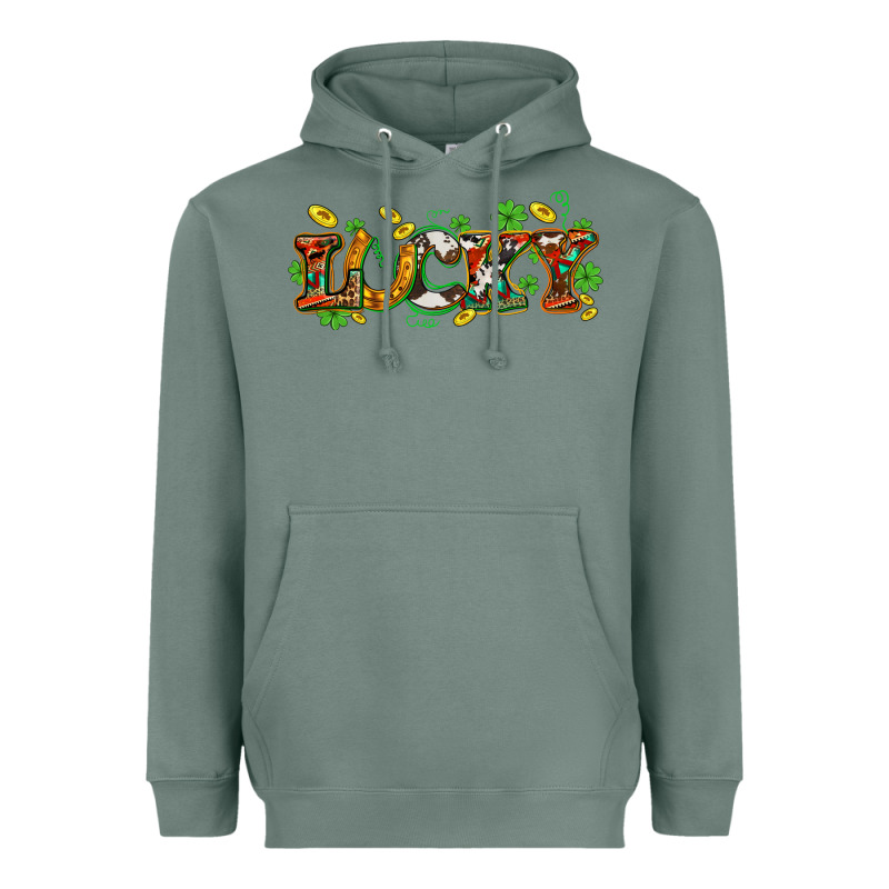 St. Patrick's Western Lucky And Shamrocks Heavyweight Hoodie by OliviaCreatesArt | Teevron