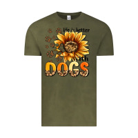 Vintage Olive life is better with dogs sunflower Vintage Tee - MaliasSmallBusiness