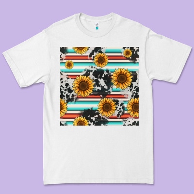 Serape Cowhide Sunflowers Seamless Pattern 12inch Premium Tee Designed By Jasminsmagicworld
