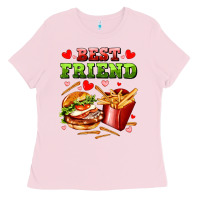 Bubblegum Pink best friend hamburger potatoes Ladies Tee - AdoDesignShop