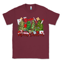 Burgundy merry christmas nurse trees Classic Tee - MaliasSmallBusiness