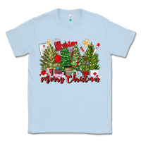 Dusty Blue merry christmas nurse trees Classic Tee - MaliasSmallBusiness