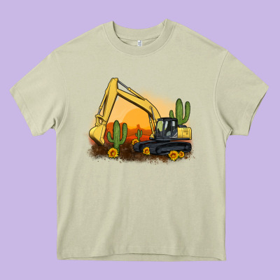 Excavator Cactus Sunflower Sunset Heavy Core Tee Designed By Artiststas