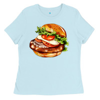 Baby Blue American hamburger Ladies Tee - AdoDesignShop