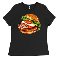 Black American hamburger Ladies Tee - AdoDesignShop