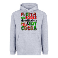 Heather Grey fuzzy socks flannel blankets and hot cocoa Heavyweight Hoodie - OliviaCreatesArt