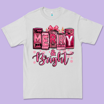 Merry And Bright Pink Christmas Premium Tee Designed By Jasminsmagicworld