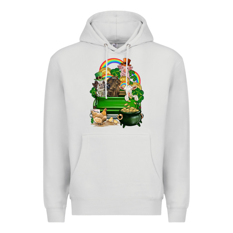 St. Patrick's Day Animal Truck Premium Hoodie by CowGirlArtShop | Teevron
