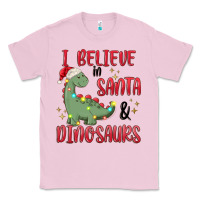Bubblegum Pink i believe in santa & dinosaurs Classic Tee - MaliasSmallBusiness