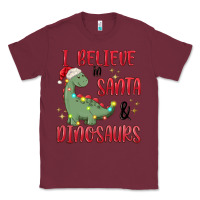 Burgundy i believe in santa & dinosaurs Classic Tee - MaliasSmallBusiness