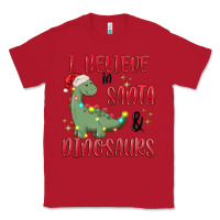 Red i believe in santa & dinosaurs Classic Tee - MaliasSmallBusiness