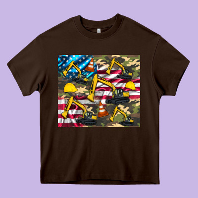 Excavator American Flag Heavy Core Tee Designed By Artiststas