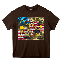 Chocolate Brown excavator American flag Heavy Core Tee - Artiststas