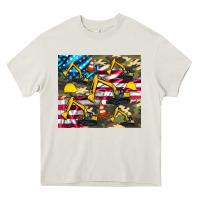 Cream excavator American flag Heavy Core Tee - Artiststas