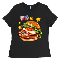 Black american flag and hamburger Ladies Tee - AdoDesignShop