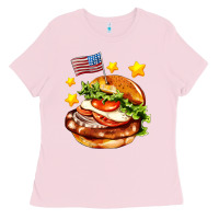 Bubblegum Pink american flag and hamburger Ladies Tee - AdoDesignShop