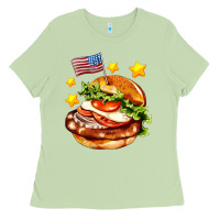 Matcha american flag and hamburger Ladies Tee - AdoDesignShop
