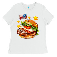 White american flag and hamburger Ladies Tee - AdoDesignShop