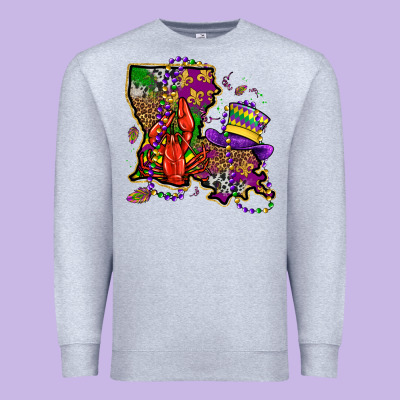 Mardi Gras Louisiana Map Premium Sweatshirt Designed By Oliviacreatesart