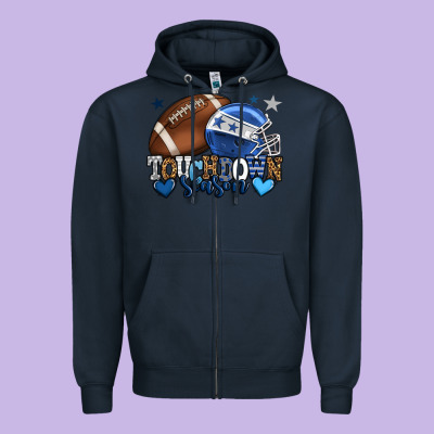 Touchdown Season American Football Blue Team Color Zipper Hoodie Designed By Howdyjamesfarm