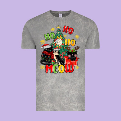 Ho Ho Ho Meow Vintage Tee Designed By Maliassmallbusiness