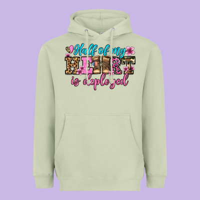 Half Of My Haert Is Deployed Olivia Heavyweight Hoodie Designed By Oliviacreatesart