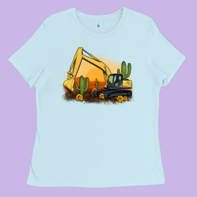 Excavator Cactus Sunflower Sunset Ladies Tee Designed By Artiststas
