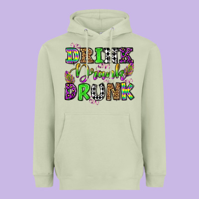 Drink Drank Drunk Mardi Gras Olivia Heavyweight Hoodie Designed By Oliviacreatesart