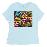 Baby Blue excavator American flag Ladies Tee - Artiststas