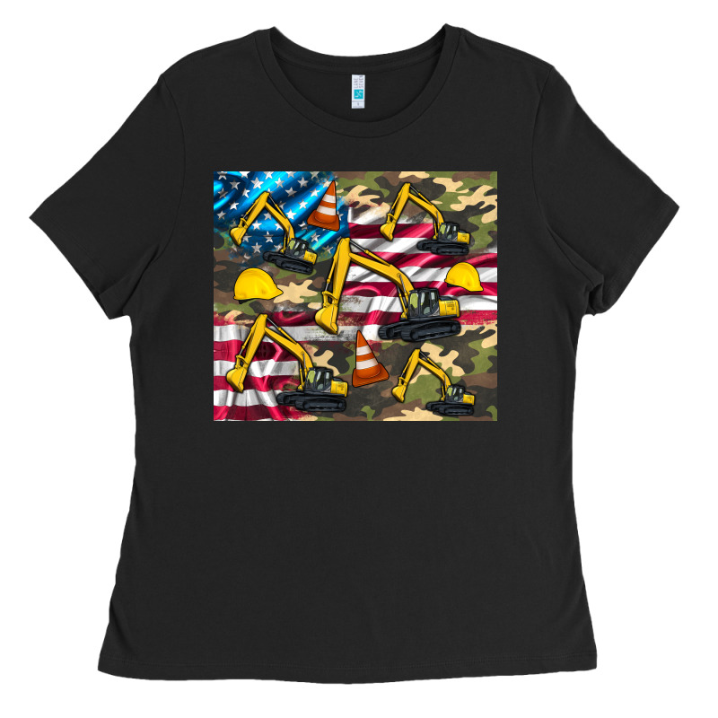 Excavator American Flag Ladies Tee by Artiststas | Teevron