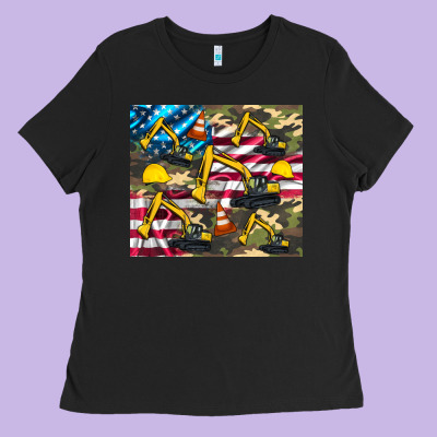 Excavator American Flag Ladies Tee Designed By Artiststas