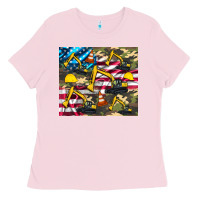 Bubblegum Pink excavator American flag Ladies Tee - Artiststas